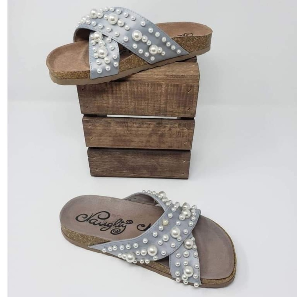 Slip on Pearl Embroidered Open Toe Sandal